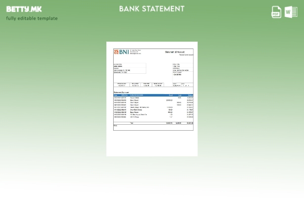 Модерен стил на шаблон за зборови за извод од банкарска сметка во САД Тексас БНИ
